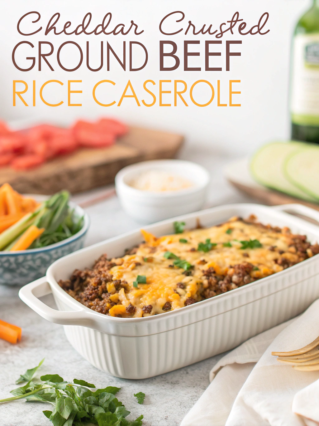 cheddar crusted ground beef rice casserole