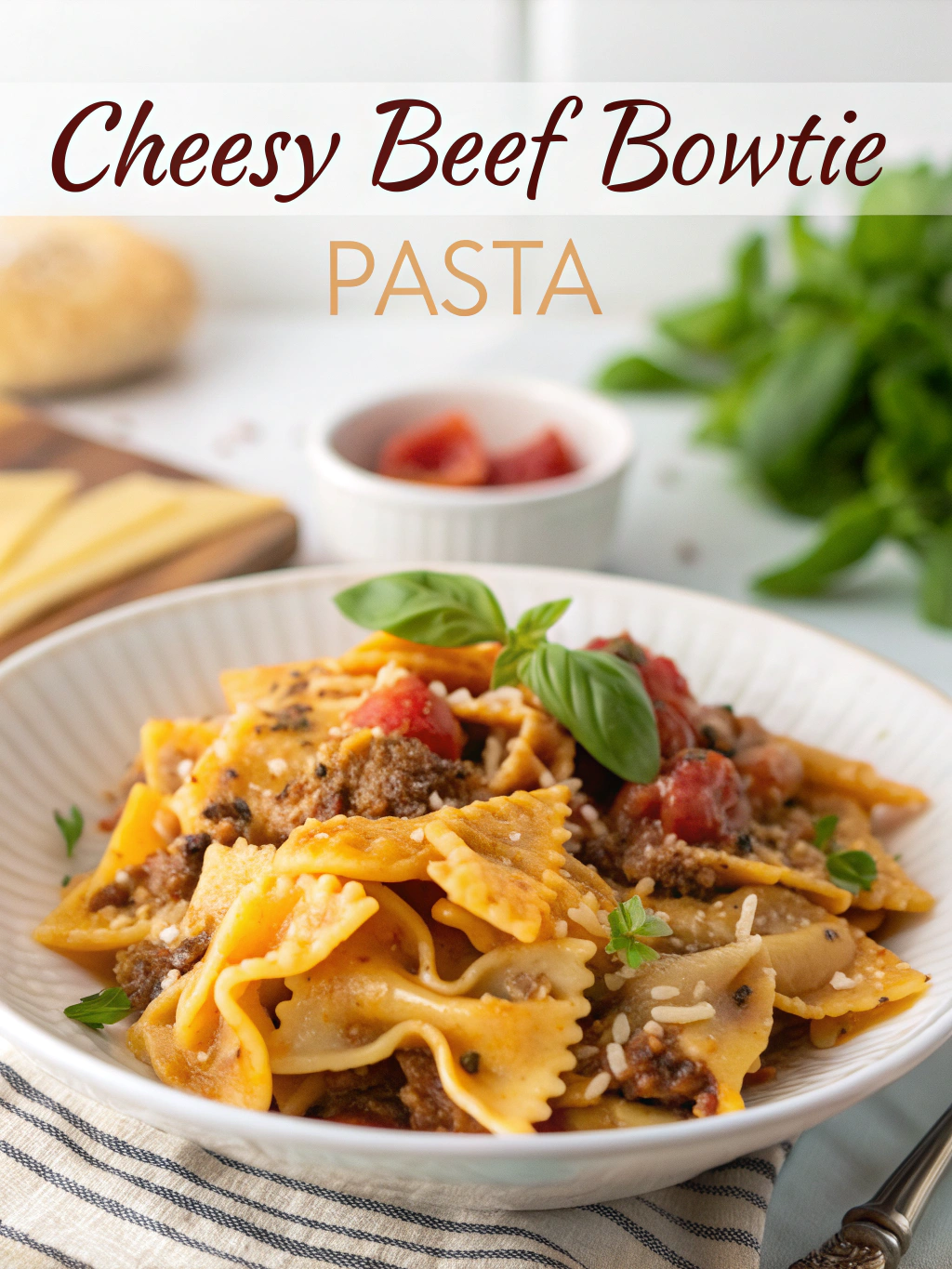 cheesy beef bowtie pasta