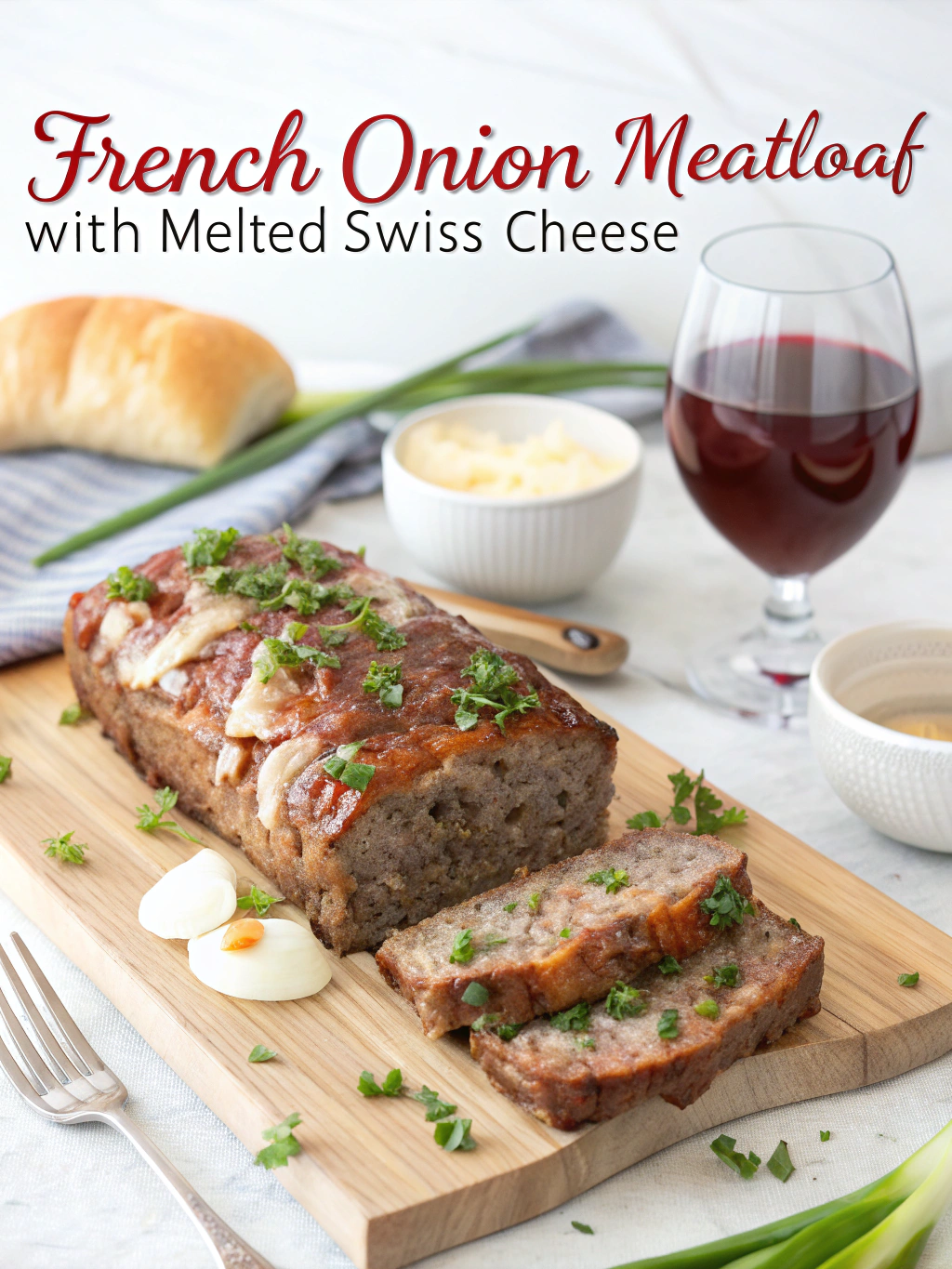 french onion meatloaf with melted swiss cheese