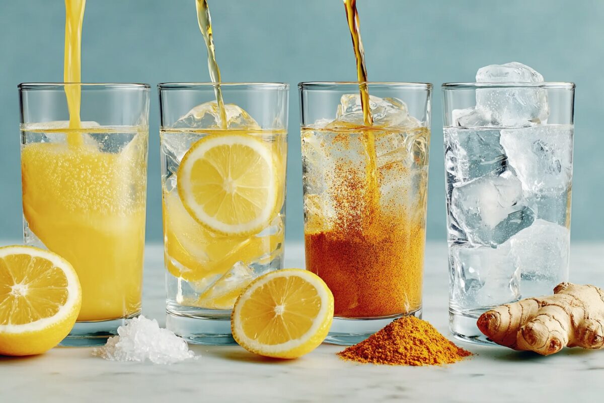 Natural zepbound recipe drink in a glass with lemon and vinegar