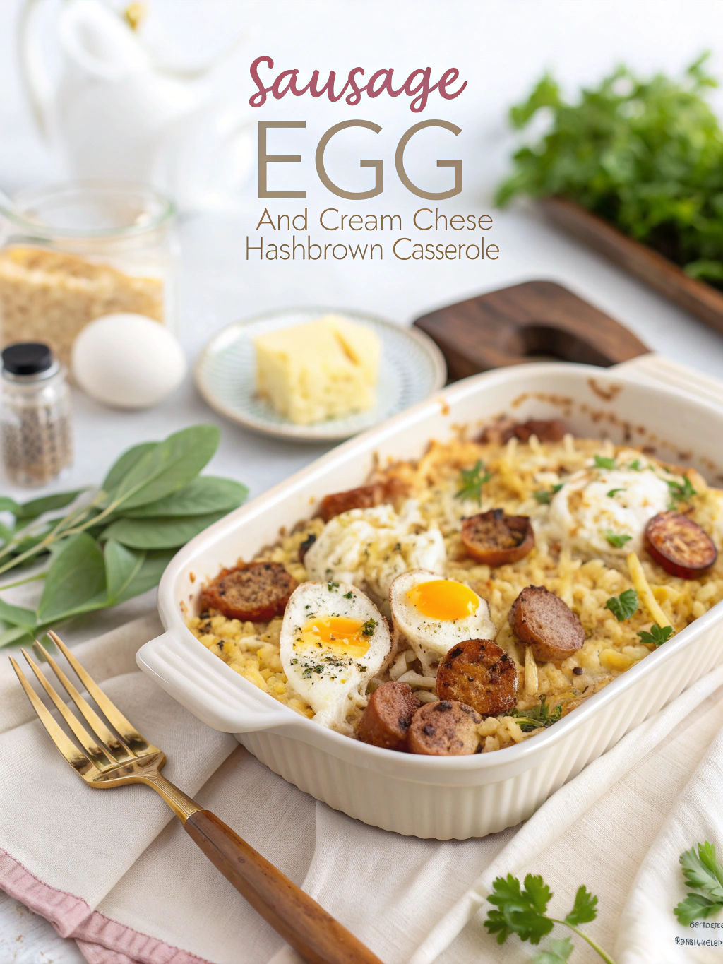 sausage egg and cream cheese hashbrown casserole
